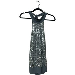 Gorgeous Silver Sequined Halter Top by Fleurish Size Small, Stretchy.